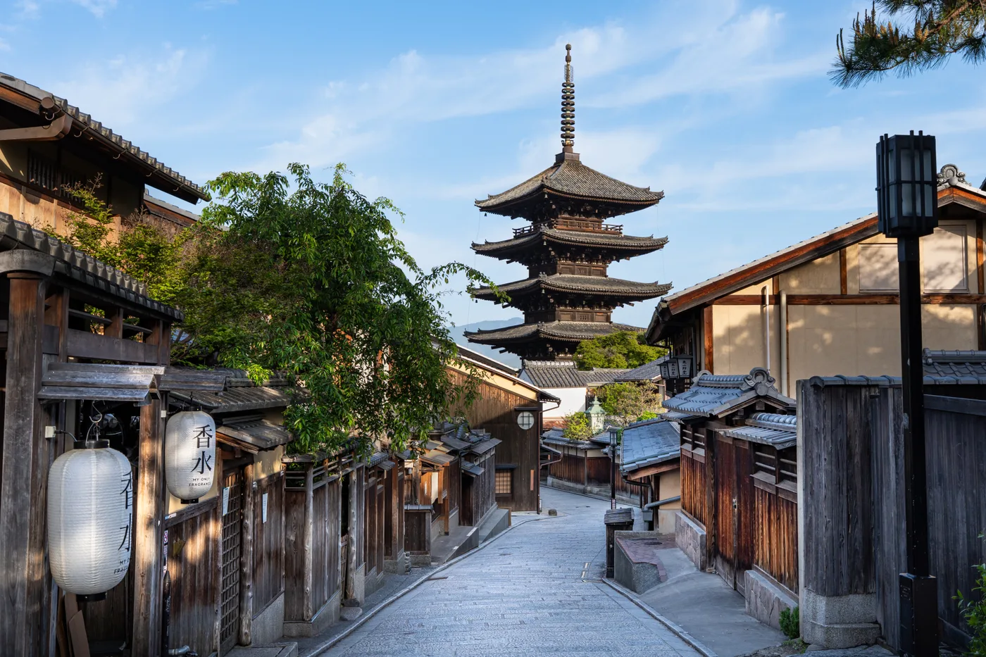 Traditional wooden buildings along Kyoto's Higashiyama streets