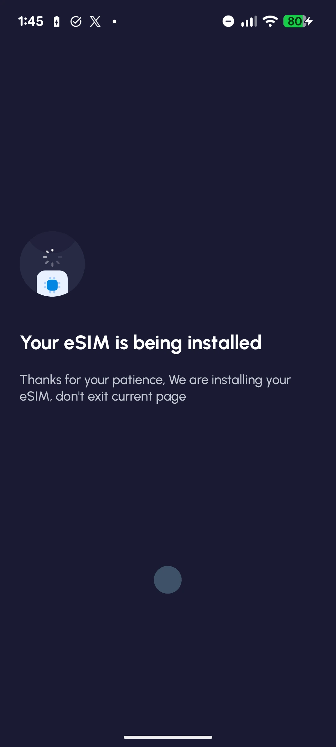 Android showing the eSIM installation in progress