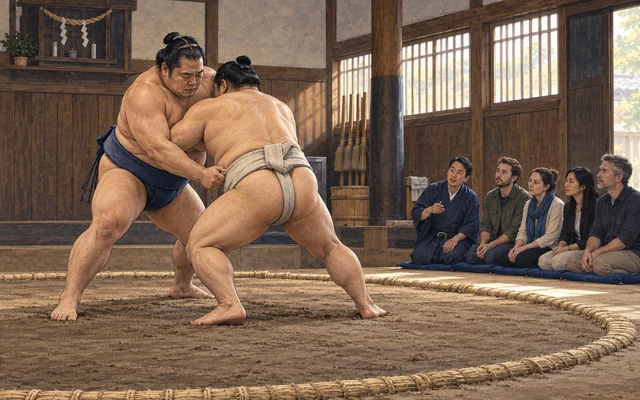Tokyo Sumo Stable Morning Practice Visit. Illustrative image. The actual product, venue, or experience may differ.